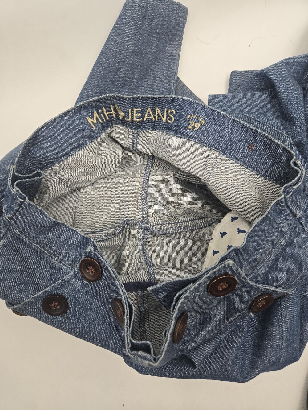 MiH Jeans Valencia High-Rise Sailor Button Wide Leg Mid Blue Denim - Picture 12 of 15